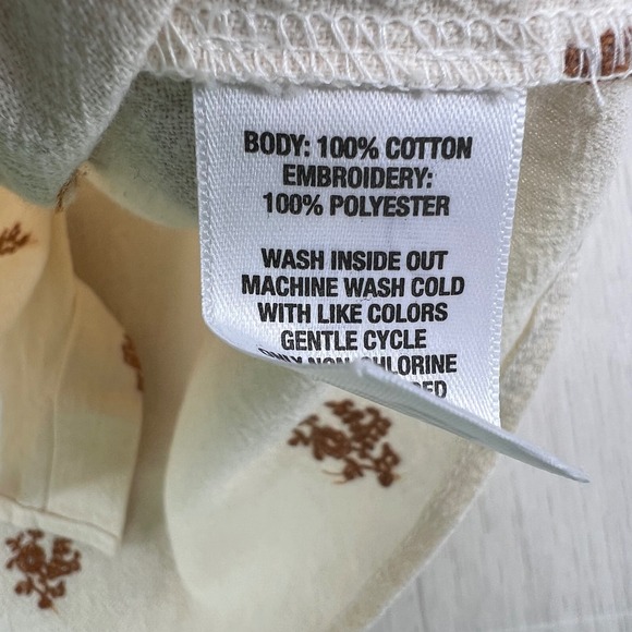 Wonderly Womens L Ivory Cotton Embroidered Floral Button Down Blouse Top Cream - Picture 6 of 8